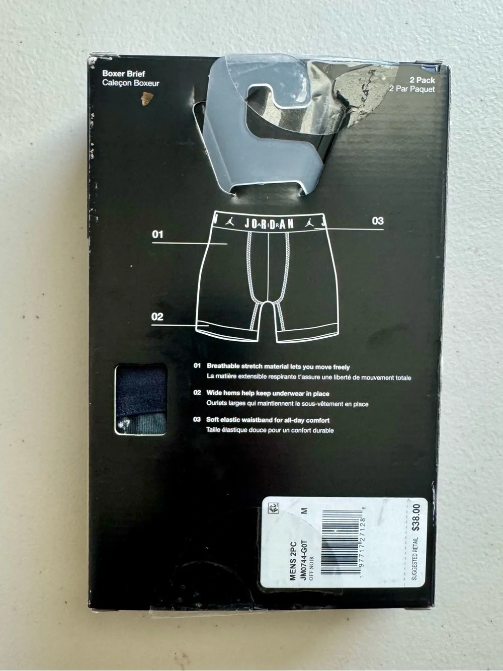 Jordan Flight Cotton Stretch 2 Pack Men’s Medium Boxer Briefs. Off Noir. NWT